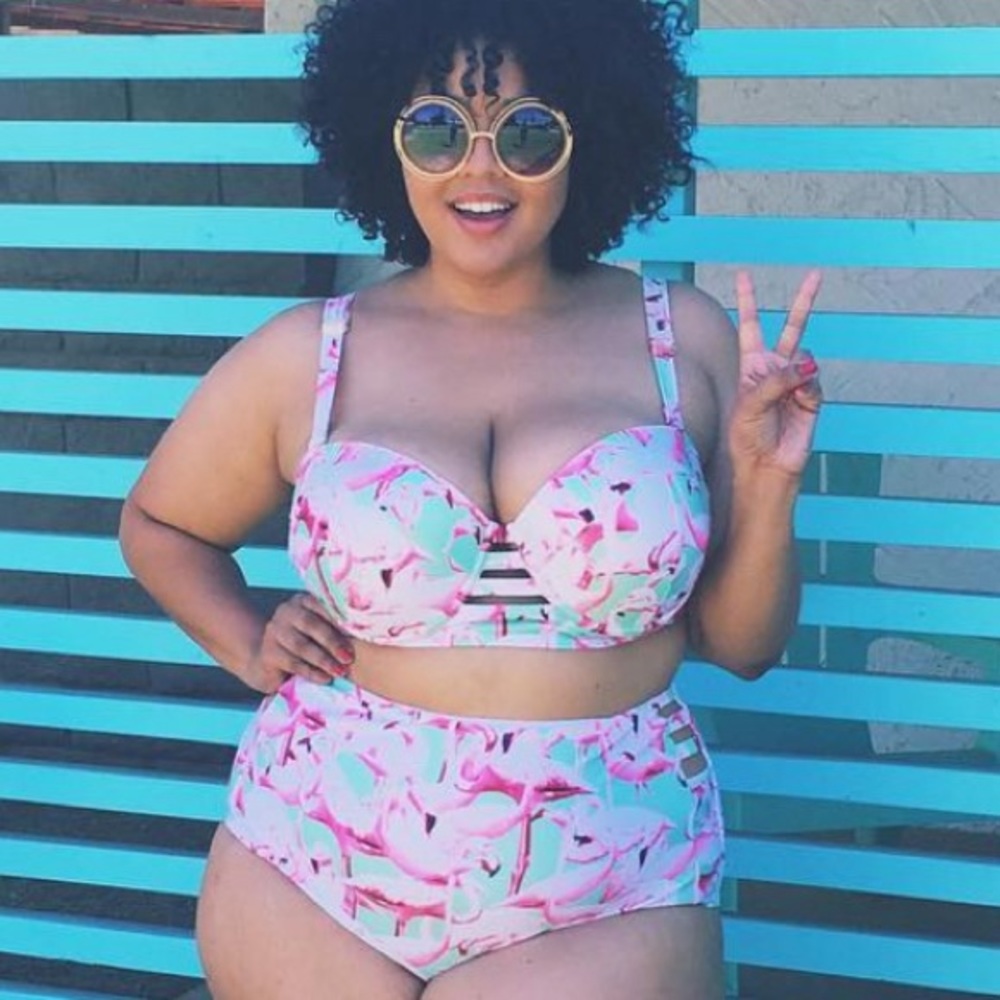Gabifresh x Swimsuits for All high waisted bikini in cute flamingo print